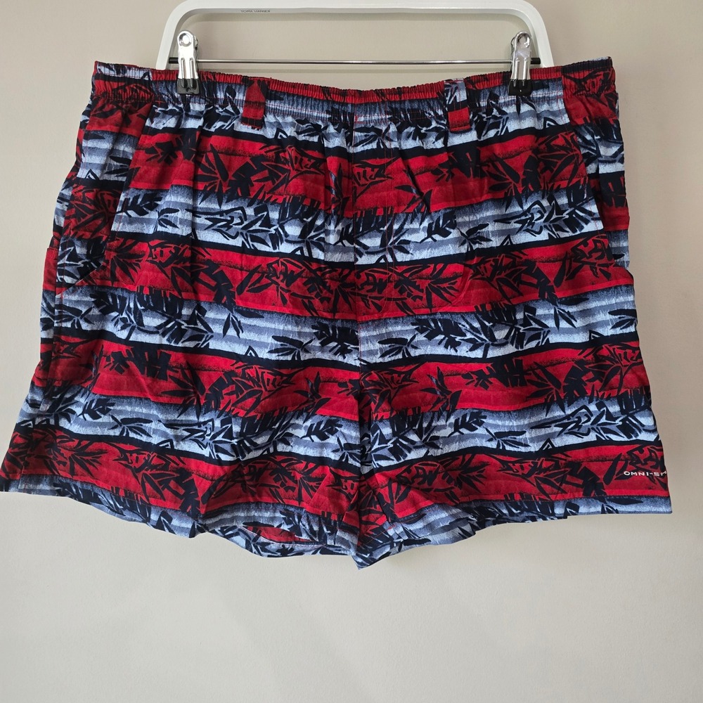 Columbia PFG Mens XXL Red Tropical Palm Print Backcast Water Fishing Shorts Mesh